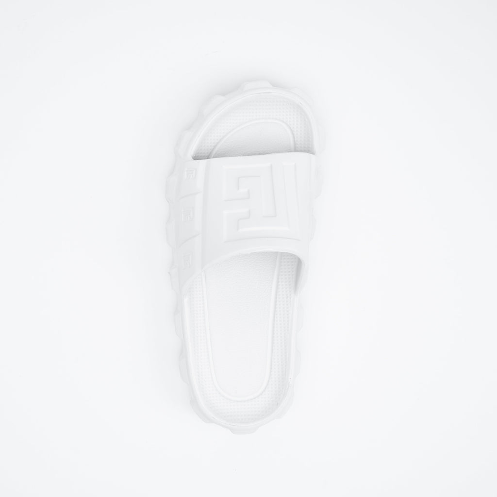 White earbud on a light gray background