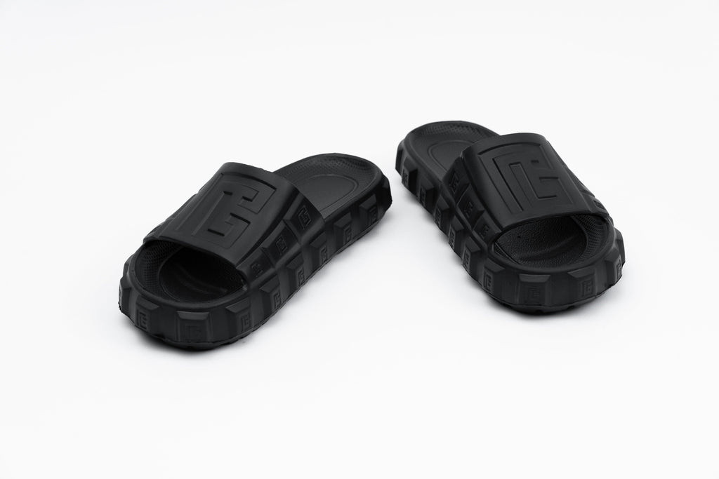 Pair of black slides on a white background